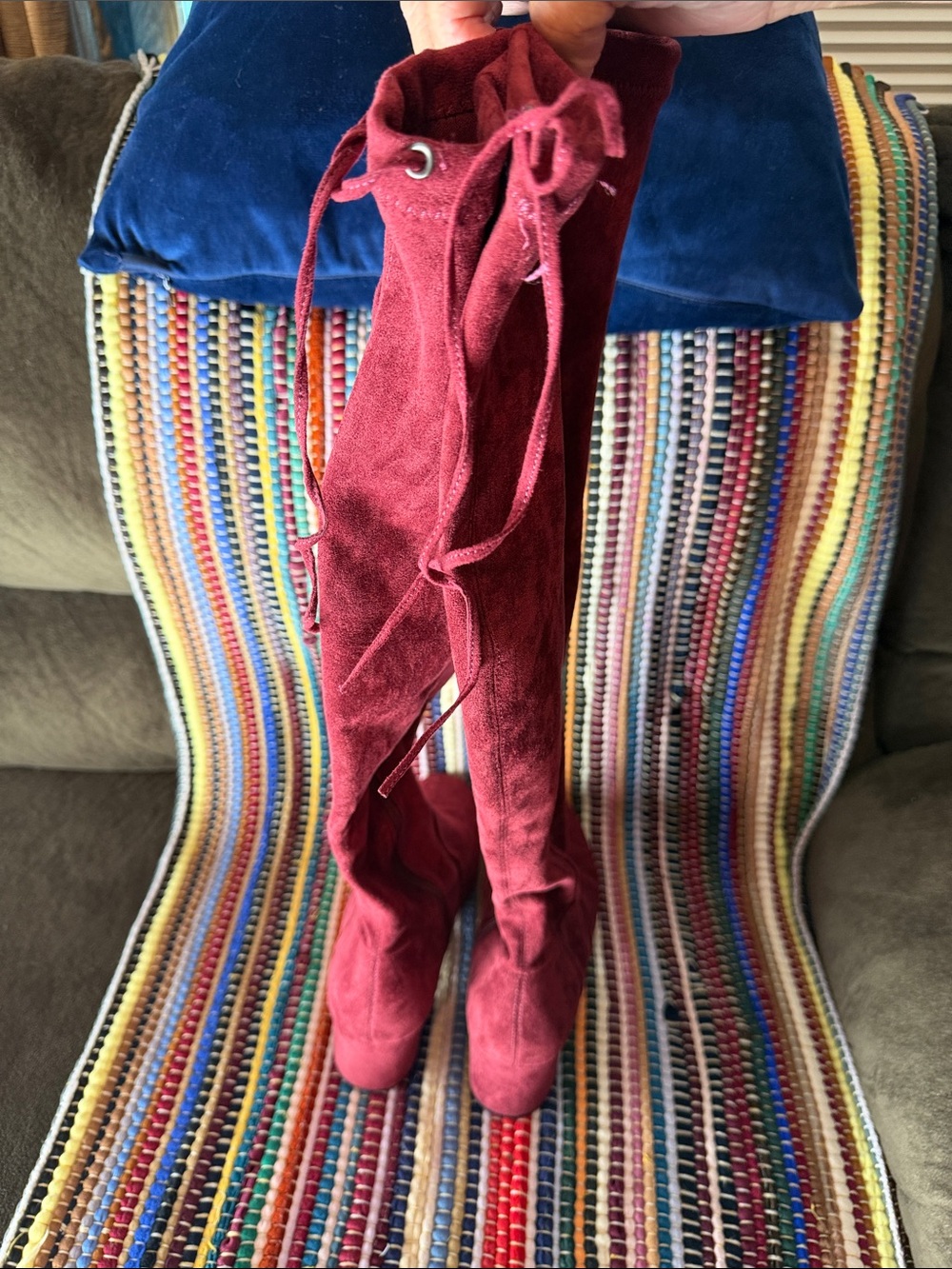 Suede Over-the-Knee Boots in Deep Berry - Picture 2 of 3